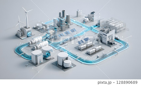 clean energy cluster with minimalist design, energy storage and hydrogen pathways 128890689