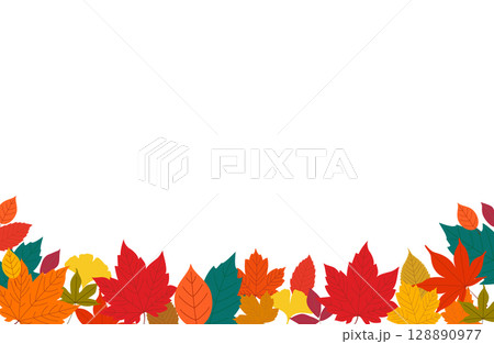 秋の落ち葉の背景、下辺フレーム 128890977