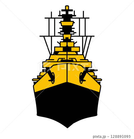 Front View of Stylized Battleship Illustration with Yellow and Black Color Scheme Front View of Stylized Battleship Illustration with Yellow and Black Color Scheme 128891093