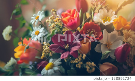 Wilted Spring Bouquet in a Jar Gift for Mother with Fragrant Flowers 128891724