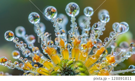 Close-up of a Petal Covered in Dewdrops on a Flower 128891811