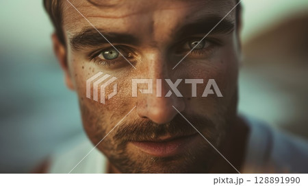 Portrait of a Man with a Slight Smile in Soft Natural Light 128891990