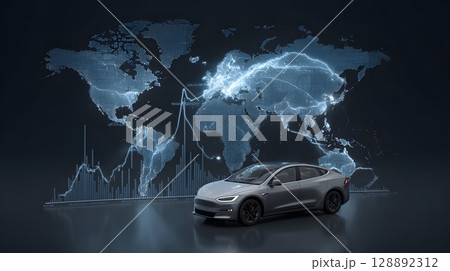 interactive VR interface showing EV adoption per region 128892312
