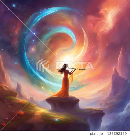 Girl and flute 128892339