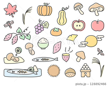 秋の食べ物のイラストセット 128892466