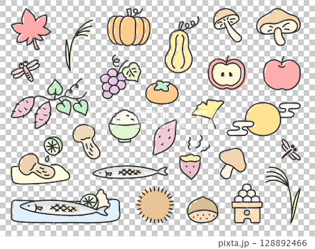 Autumn food illustration set Autumn food illustration set 128892466