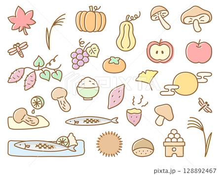 秋の食べもののイラストセット 128892467