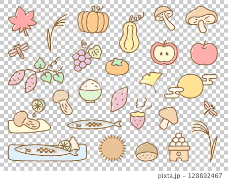 秋の食べもののイラストセット 128892467