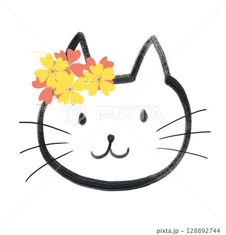 手描きのリラックス猫 - いろいろなシーンに合わせて 128892744