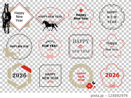 新年賀卡文字設計2026年馬年英文版 128892976