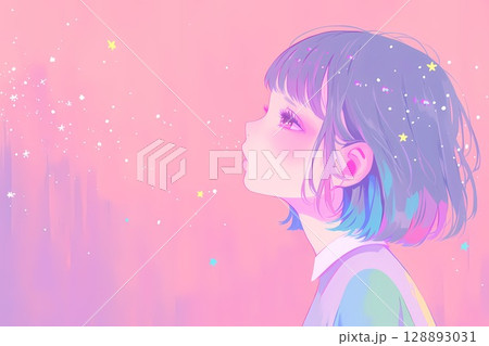 夜空を見上げる少女 夜空を見上げる少女 128893031