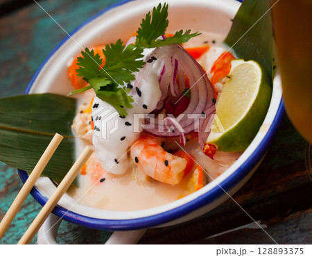 Ceviche in Vietnamese style with coconut milk Ceviche in Vietnamese style with coconut milk 128893375