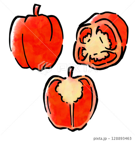 手描きのパプリカ(赤) 128893463
