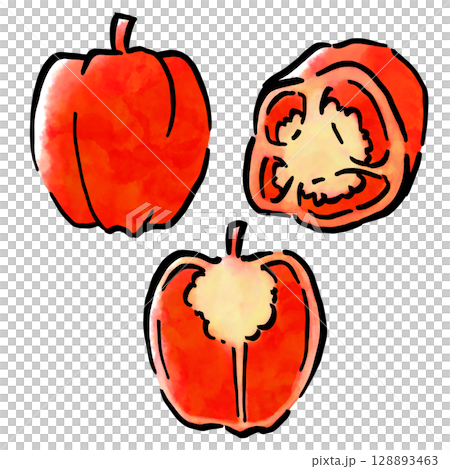手描きのパプリカ(赤) 128893463