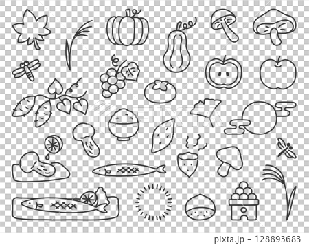秋季食物、秋季風味插畫集 128893683