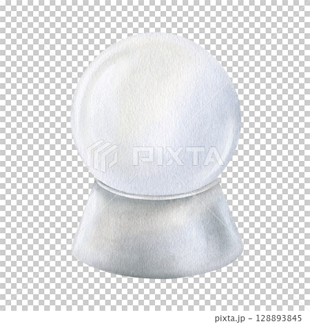 Snow globe blank for insert design. Watercolor illustration of a Christmas decor. Hand drawn vintage sketch of snowglobe on white isolated background. Water color painting art image 128893845