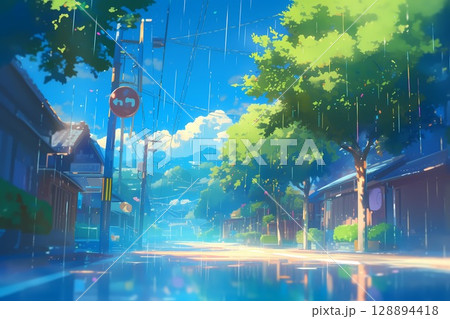 田舎　日本　雨 128894418