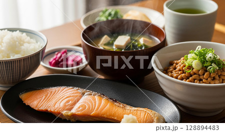 ヘルシーな和朝食 128894483