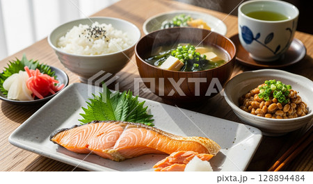 ヘルシーな和朝食 128894484