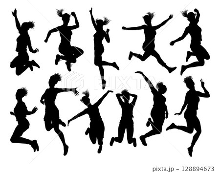 Happy Woman Jumping For Joy Silhouette Women Happy Woman Jumping For Joy Silhouette Women 128894673