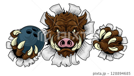 Boar Wild Hog Razorback Warthog Pig Bowling Mascot Boar Wild Hog Razorback Warthog Pig Bowling Mascot 128894685
