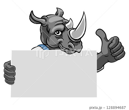 Rhino Painter Handyman Mechanic Plumber Cartoon 128894687
