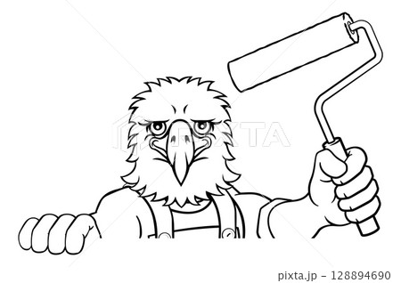 Eagle Painter Decorator Paint Roller Mascot Man 128894690