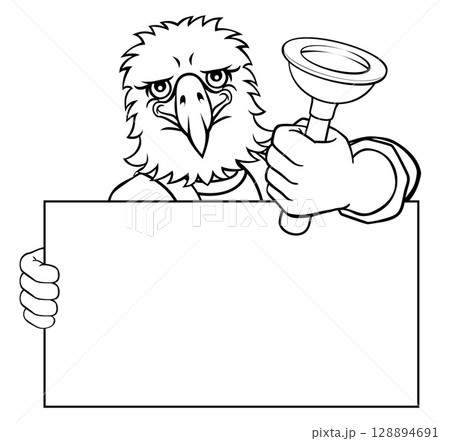 Plumber Eagle Plunger Cartoon Plumbing Mascot 128894691