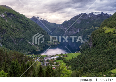 Geiranger fjord in Summer Storm 128895147