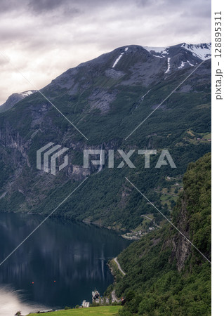 Geiranger fjord in Summer Storm Geiranger fjord in Summer Storm 128895311