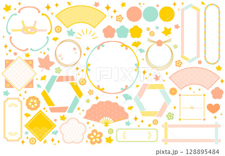 かわいい和風フレームベクターイラストセット 秋 128895484