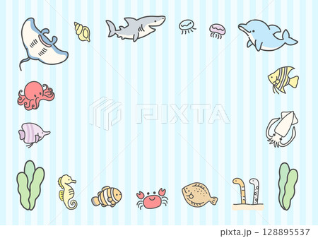 かわいい海の生き物の夏のフレーム02 128895537