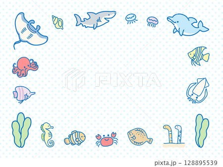 かわいい海の生き物の夏のフレーム04 かわいい海の生き物の夏のフレーム04 128895539