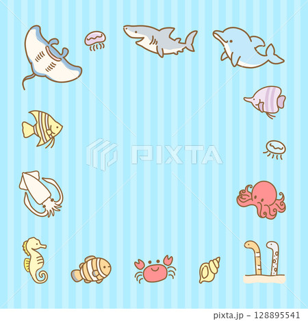 かわいい海の生き物の夏のフレーム06 128895541