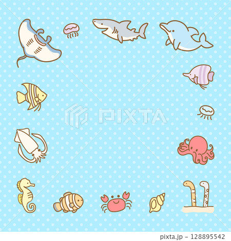 かわいい海の生き物の夏のフレーム07 128895542