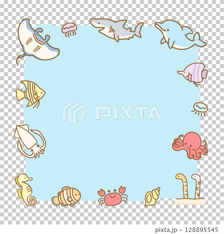 可愛的海洋生物夏季框架 10 128895545