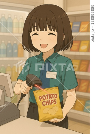 コンビニ店員の女性 128895889