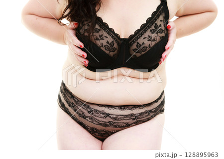 Plus size woman wearing bra lingerie Plus size woman wearing bra lingerie 128895963