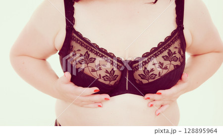 Woman big breast wearing bra Woman big breast wearing bra 128895964