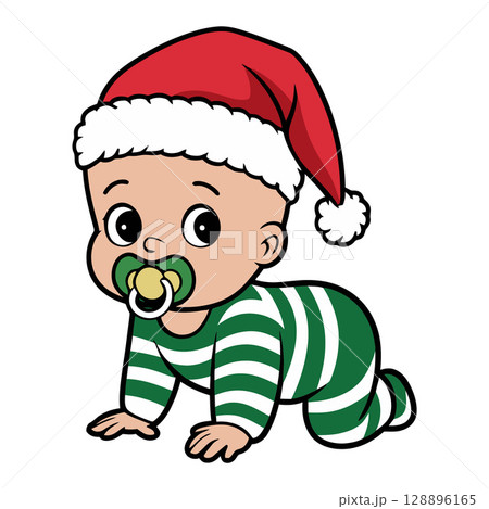 Festive Crawling Baby in Christmas Outfit Festive Crawling Baby in Christmas Outfit 128896165