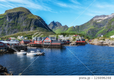 Red Rorbu cabins in A village Red Rorbu cabins in A village 128896288