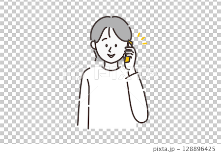 一位女士使用智慧型手機的插圖 一位女士使用智慧型手機的插圖 128896425