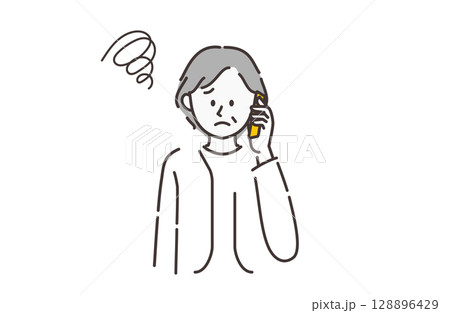 電話で話す不満げなシニア女性のイラスト 電話で話す不満げなシニア女性のイラスト 128896429