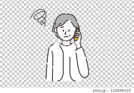 電話で話す不満げなシニア女性のイラスト 電話で話す不満げなシニア女性のイラスト 128896429