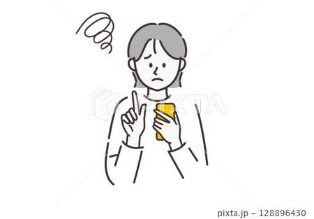 スマホを使っている不満げな女性のイラスト 128896430