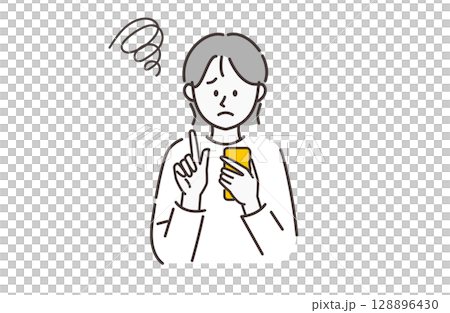 スマホを使っている不満げな女性のイラスト 128896430