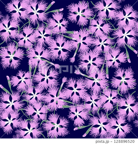 繊細でかわいいカワラナデシコのシームレスパターン 128896520