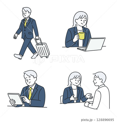 ビジネスシーンでの移動・会話・作業のイラストセット 128896695