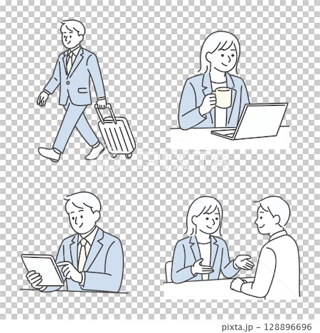 Illustration set of moving, talking and working in business situations 128896696