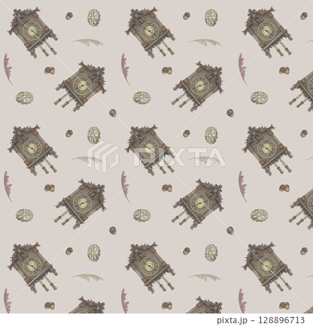 Watercolor seamless pattern with clock and...のイラスト素材 [128896713] - PIXTA